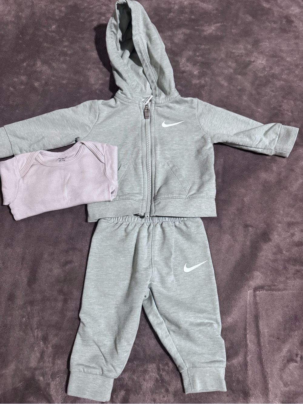 Nike Toddler Grey Hoodie & Joggers Set with Lilac Bodysuit